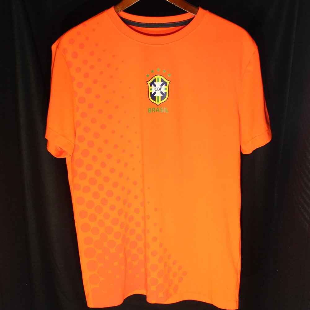CBF Brasil Football Soccer Orange T-Shirt Orange Athletic Crew Neck - Size L